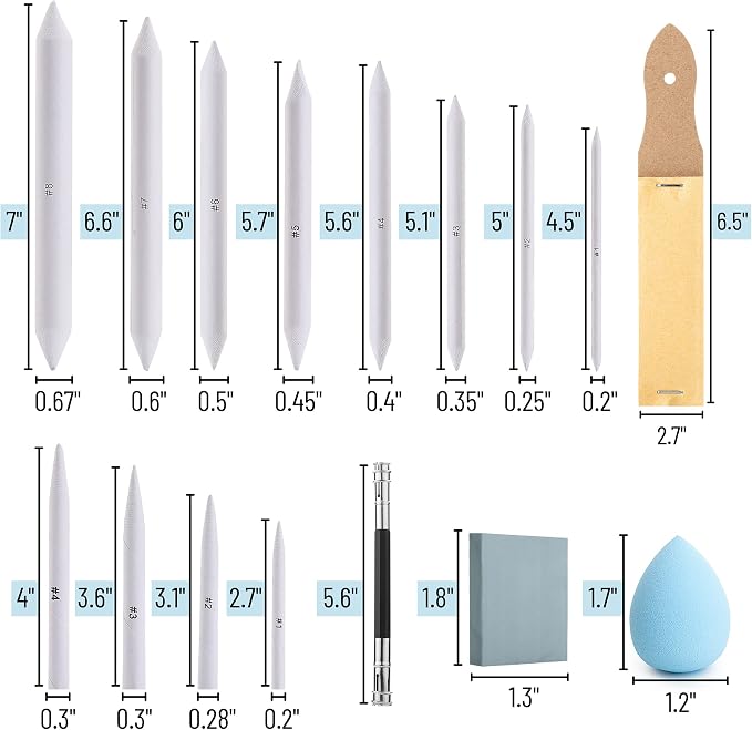 Mr. Pen- Blending Stumps for Drawing, 33 Pack | Tortillions Paper Art Blenders with Sandpaper Sharpeners, Pencil Extension Tool, Kneaded Eraser & Rub Sponge