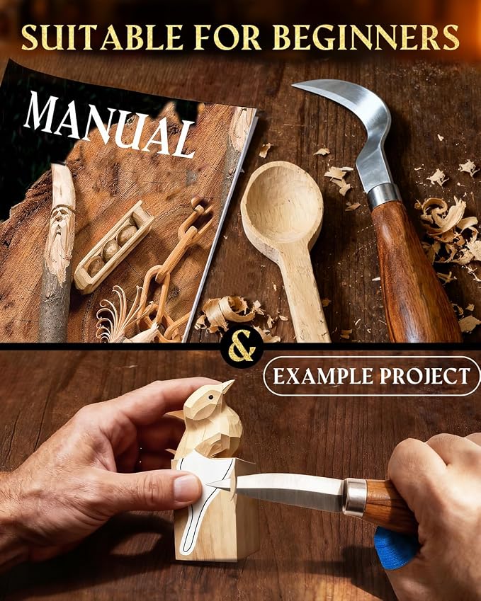 Wood Carving Kit Whittling Kit: Wood Carving Knife Tools with Leather Case | Woodworking Hobby Kit for Beginners Adult Kids, Relaxing Creative Projects, DIY Art Craft Gift for Men Teens