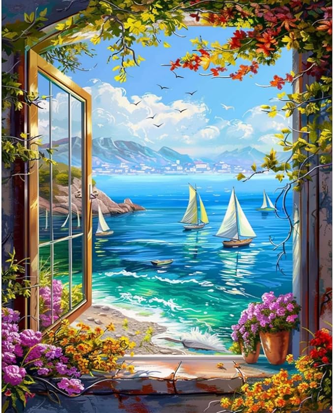 Arttoplus Beach Paint by Numbers Kit for Adults Beginner 16x20 inch | Landscape Adult Paint by Number Kits on Canvas, DIY Acrylic Oil Painting by Numbers for Gift Home Wall Decor (Without Frame)