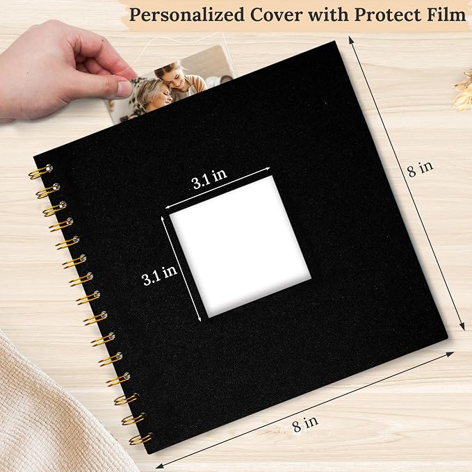 8"x8" Scrapbook Photo Album Linen Cover 20 Sheets 40 Pages White Paper | Black Hardcover Kraft White Pages Memory Book, for Travel Wedding Guest Book Christmas Baby Shower Fits 4x6 & Instant Photos