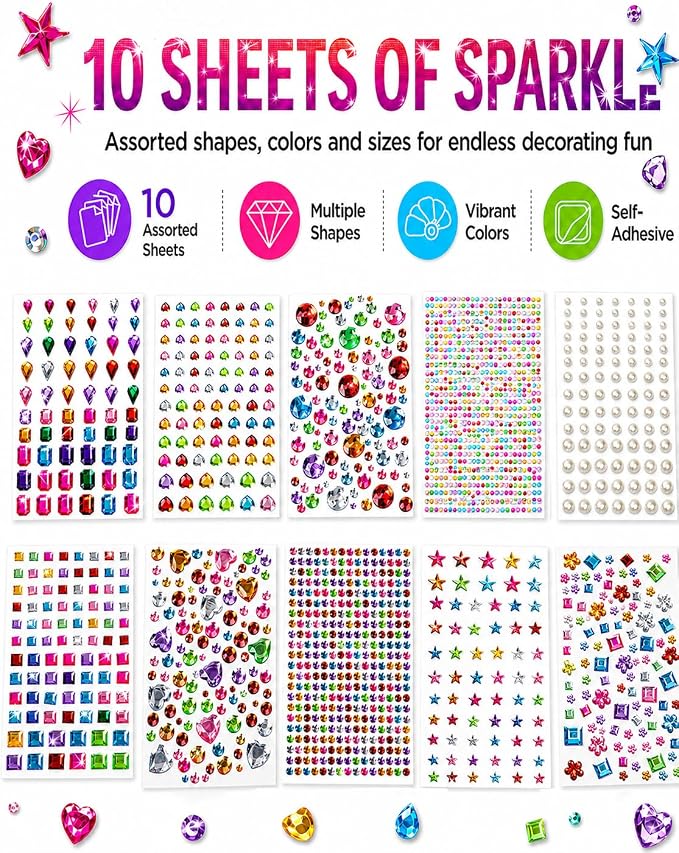 3062Pcs Gem Stickers-Self-Adhesive Face Jewelry Stickers, Acrylic Gems DIY Crafts, Sparkling Heart-Shaped Rhinestone, for Party & Holiday Supplies