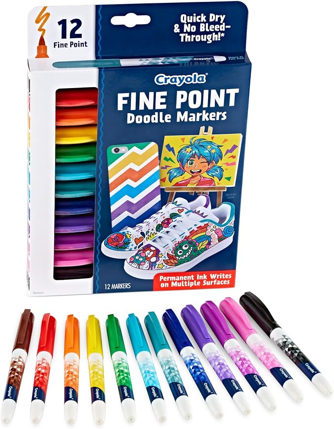 Crayola Fine Point Markers (12ct), No Bleed Fine Tip Markers for Adult Coloring, Art Marker Set, Calligraphy & Drawing Art Supplies