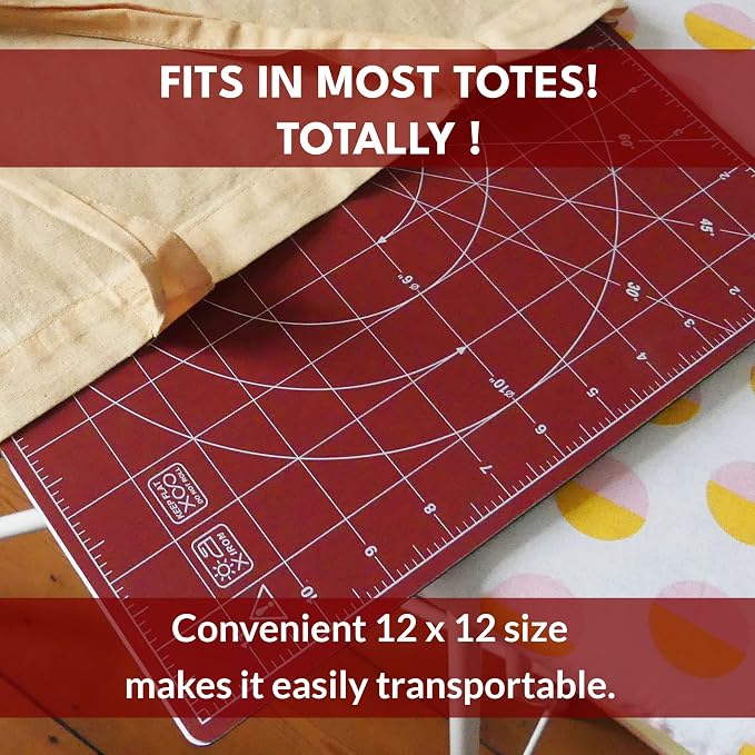 Madam Sew 12"×12" Rotating Self-Healing Cutting Mat — 360° Spin with Locking Base | Grid, Bias & Angle Lines | Non-Slip Rotating Cutting Mats for Quilting, Fabric, Sewing & Rotary Cutter Precision