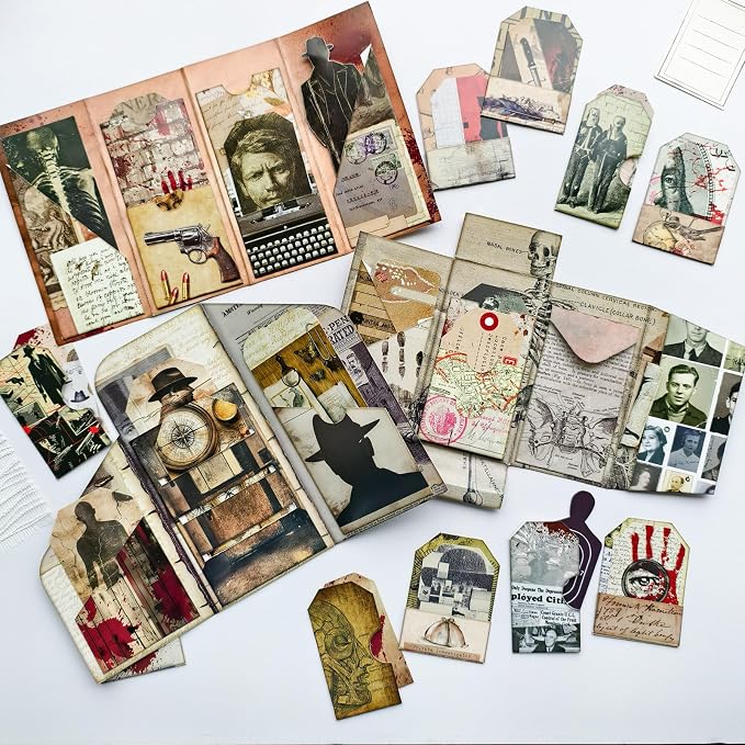 Junk Journal Kit Mystery Detective Ephemera Set for Crafts