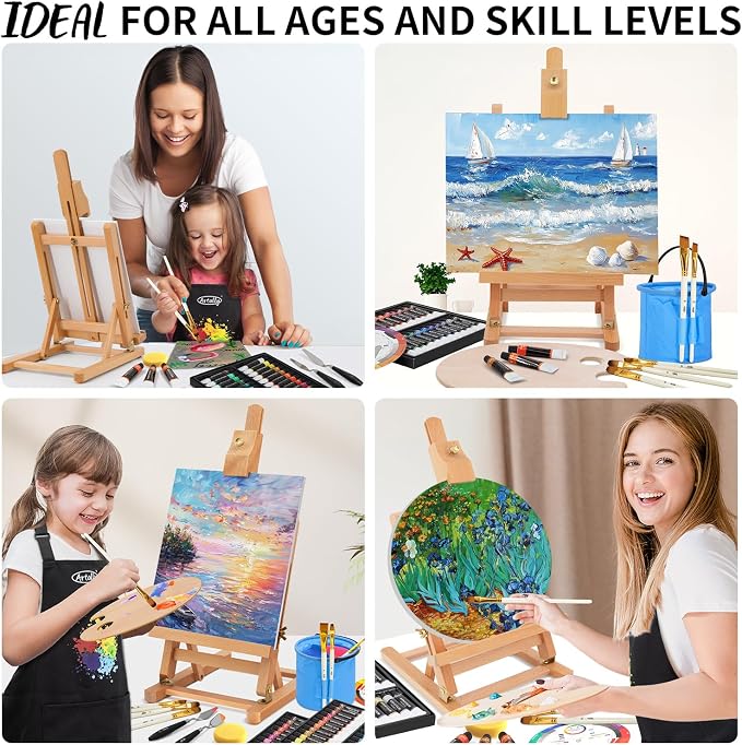 86-Piece Acrylic Painting Kit with Tabletop Easel, 48 Colors Acrylic Paint Set, Paint Brush Set & Case, Brush Basin & Art Apron, Complete Art Supplies Painting Set for Adults, Artists, Beginners