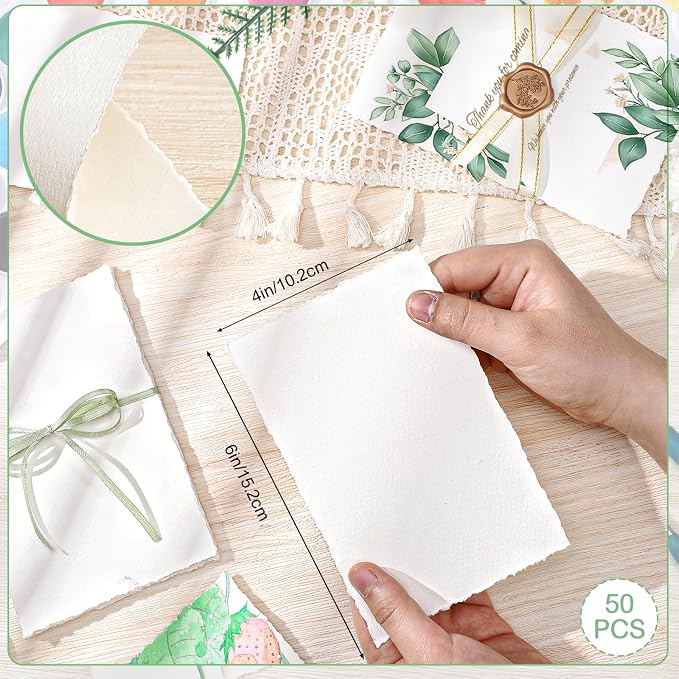 50 Sheets Deckled Edge Paper 4 x 6 in, 160 GSM Handmade Paper