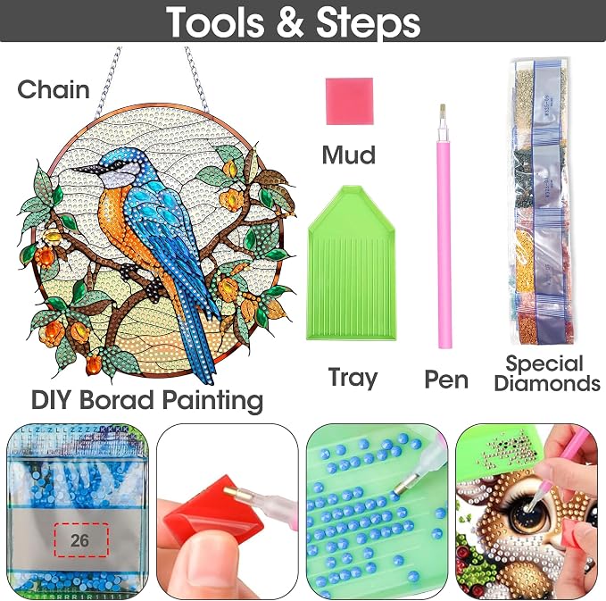 SKRYUIE Bird Hanging Pearl Diamond Art Kits for Adults Suncatcher A52 | Special Shaped Crystal DIY Hanging Diamond Painting Kit, Gift for Mother Spring Summer Window Wreath Decor 7.91 x 7.76 Inch