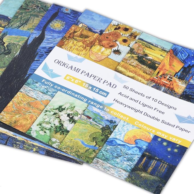 Origami Paper Kit 100 Sheets, 6x6 Inch Double Sided 40 Vivid Colored Paper | 70GSM Colorful Paper,40 Different Pattern Origami Kit,DIY Hand Crafts,Arts Creativity,Easy to Fold,No-Fading.Gogh Starry Sky