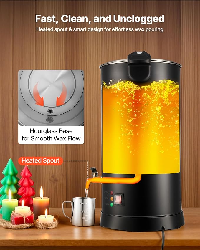 VEVOR 30 Lbs Wax Melter for Candle Making, Fast and Even Heating, with Easy Pour Spout and Temperature Control, Hourglass Base for Non-Stick Smooth Flow, Wax Melting Pot for Making Candles Soaps