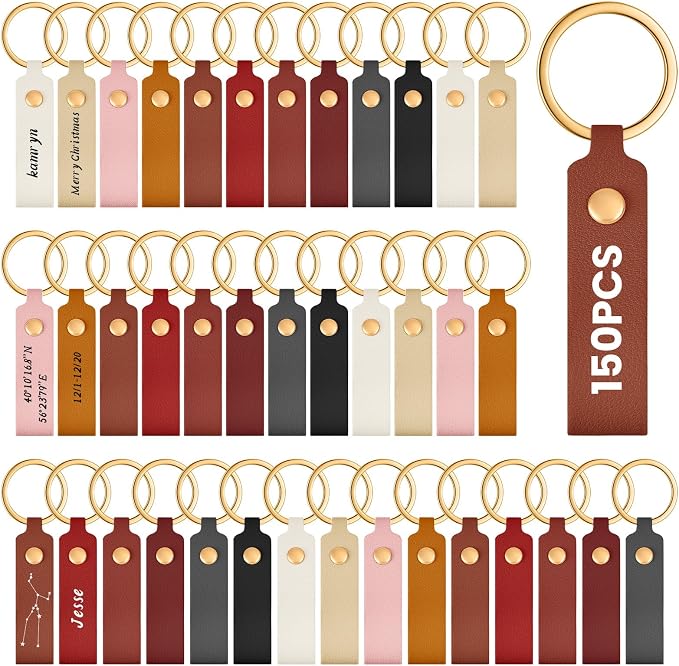 Wavyknot 50 Pcs Leather Keychain Blanks, 3.7 x 0.7 Inches, Multicolor
