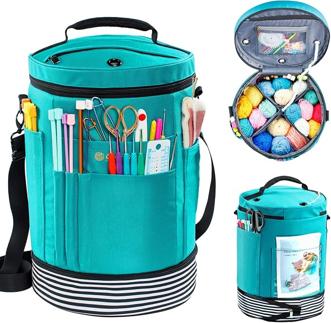 MYBAGZING Expandable Yarn Storage Organizer, Crochet Bag & Yarn Tote with Zipper Closure, Yarn Holder for Crocheting and Knitting for Yarn Skeins, Hooks, Needles,Accessories – Gift for Crafters