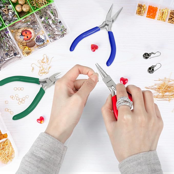 WORKPRO Jewelry Pliers Set, 3 Pack Jewelry Making Tool Kit | Needle Nose Plier/Chain Nose Plier, Round Nose Plier and Wire Cutter for Charm Bracelet, Jewelry Repair, DIY Crafts