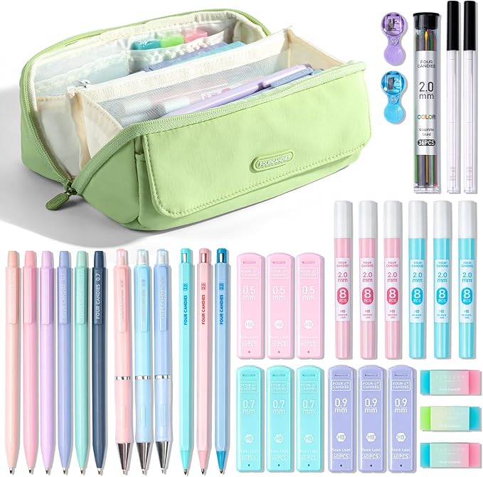 Four Candies 36PCS Mechanical Pencil Set with 624 Lead Refills(Light Green)