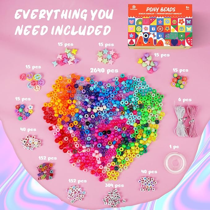 Dowsabel 6 Boxes 120 Colors Pony Beads Bracelet Making Kit, Beads for Jeweley Making with Letter Beads Kandi Beads, DIY Arts and Crafts Birthday Gifts