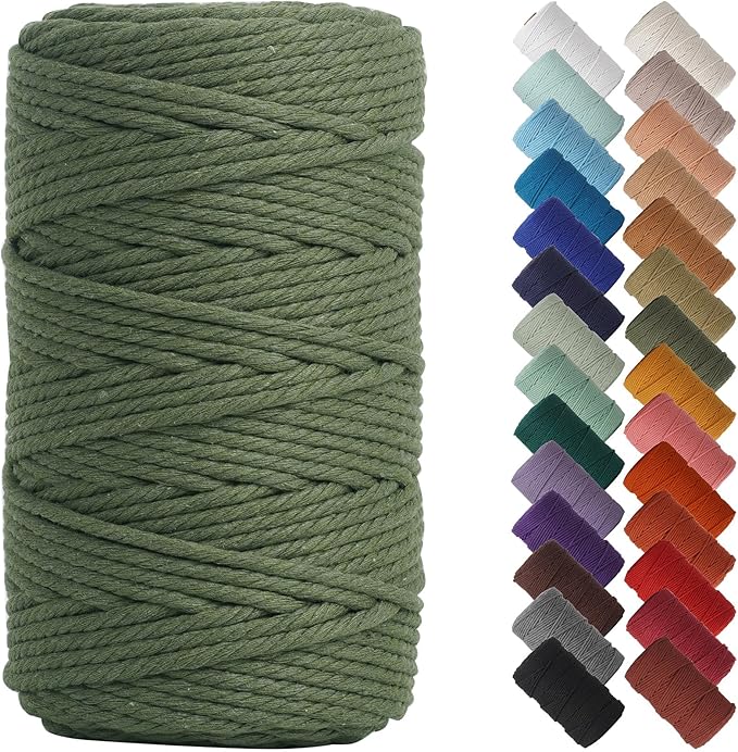 NOANTA Olive Green Macrame Cord 4mm x 109yards, Cotton Rope Macrame Yarn | Macrame Rope Supplies, 3 Strand Twisted Cotton Yarn String, Cotton Cord for Wall Hanging, Plant Hangers, Crafts, Knitting