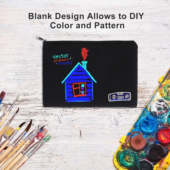 meekoo 16 Pcs Blank Canvas Zipper Pouch Makeup Bag,M;Black
