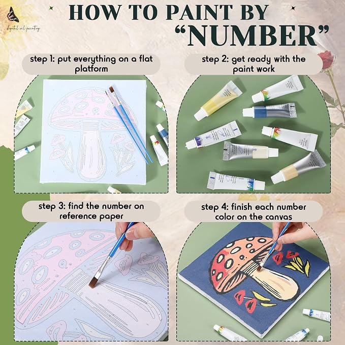 Nezyo 12 Sets Paint by Numbers with Frame for Adults, Canvas 8x8 Inch | Easy Acrylic Painting Kits for Beginners, Framed Art Canvases Ready to Hang, Party Classroom Activity Birthday Gifts