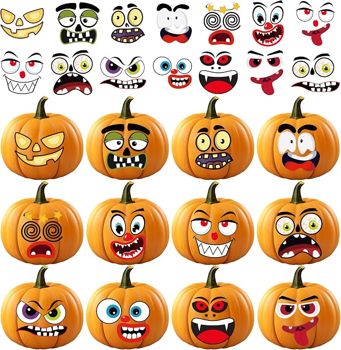 OHOME Halloween Party Favors - 36 Pack DIY Pumpkin Face Stickers for Kids - Halloween Games Toys Gifts Crafts Treats Accessories - Trick-or-Treat Pumpkin Decorations Activities Party Supplies