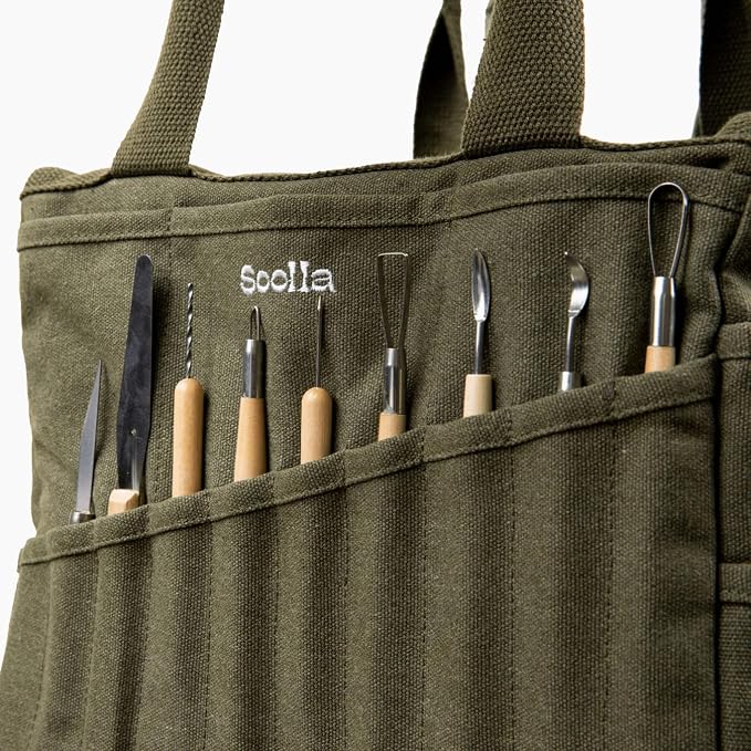 Soolla Studio Bag: Art Supply Storage Organizer & Pottery Tool Bag, Washable Tote, Yarn Bag, Crochet, 30 Pockets, 15+ Colors