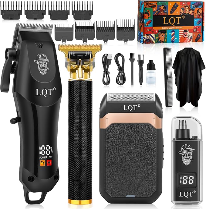 Hair Clippers for Men with LED Display, 4-Piece Cordless Grooming Kit with Hair Clipper, Beard Trimmer, Foil Shaver & Nose Trimmer, Complete Set for Home Barber