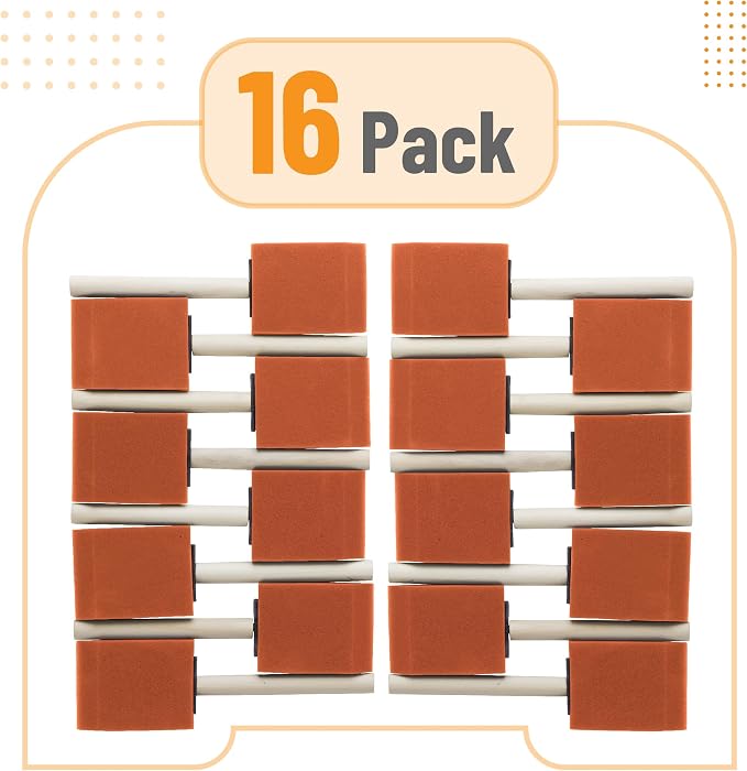Bates Foam Paint Brushes, 2-Inch, 16 Pack, Orange Sponge Brush for Painting, Staining, and Mod Podge