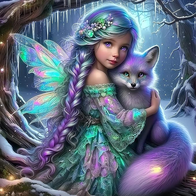 Fairy 5D DIY Diamond Painting Kits Fox Diamond Art Kits for Beginners | Full Drill Gem Paintings Art Kits for Home Wall Decor13.78 x13.78 Inch
