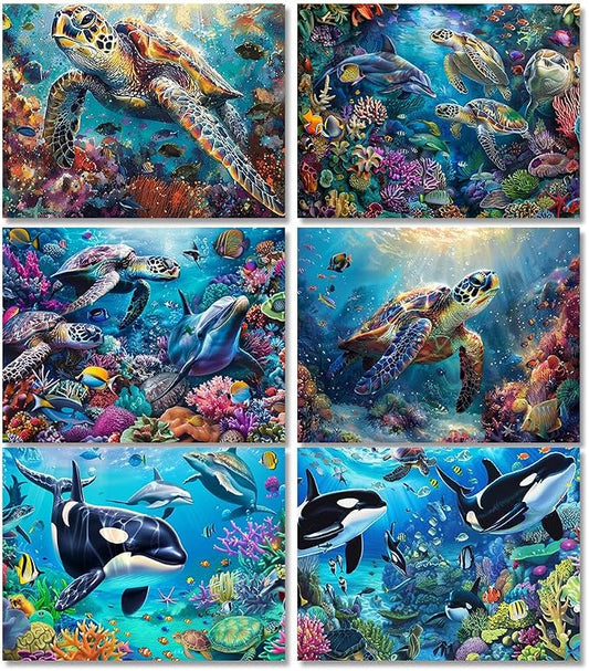 DOTSOPS6 Pcs Turtle Dolphin Diamond Painting Kits Art Adults Painting Kits | Crafts DIY 5D Diamond Art Packs Kits,Full for Adults,Beginner Home Wall Decoration Gift 11.8 x 15.7 Inches