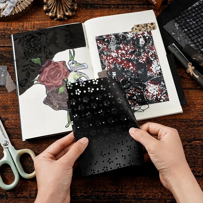 50 Sheets Black Textured Scrapbook Paper,Junk Journal Scrapbooking Supplies