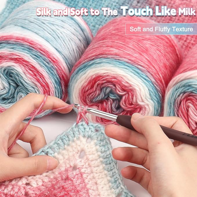 Katech 4 Pack Gradient Cake Yarn for Crocheting-Fairyland Multicolor Yarn | 100g/3.52 oz-DK Light Weight #3-60% Cotton 30% Acrylic 10% Wool-Perfect for Scarves, Shawls, Blankets and Garments(M)