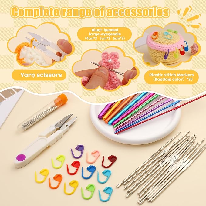 IMZAY 54 Pcs Crochet Hooks Set, 0.6mm-6.5mm Crochet Needles for Yarn | Crochet Kits for Beginners Ergonomic Crochet Hooks with Knitting Accessories, Crochet Supplies, Knitting Needles for Craft