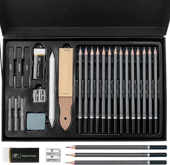 Mr. Pen- Drawing Sketching Pencil Set, 25 pcs, Graphite Pencils (10B-6H) | Graphite Sticks, Erasers, Sharpener, Blending Stump & Sandpaper Pad for Drawing, Shading & Art Projects