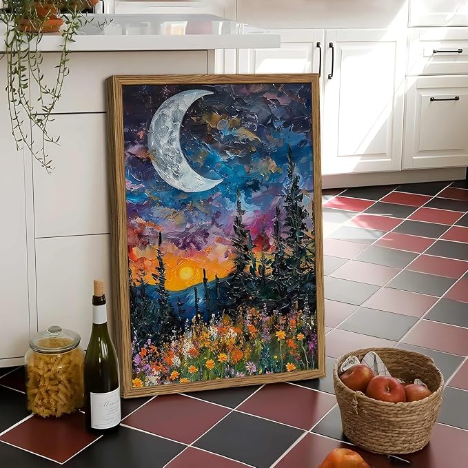 2 Pack Moon Paint by Numbers Kit for Adults Framed Canvas, Frameworkless