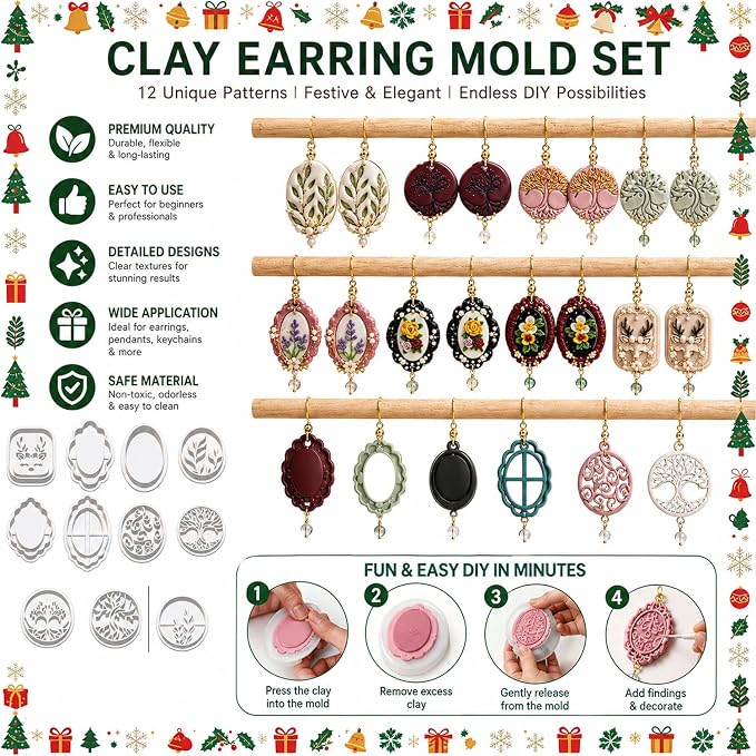 11 Pcs Minimalist Polymer Clay Cutters Set - Tree of Life, Circle & Floral Imprint Cutters for Polymer Clay Jewelry Making, Gift for Friends, Sisters & Minimalist Style Lovers