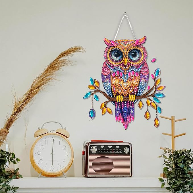 SKRYUIE Owl Hanging Pearl Diamond Art Kits for Adults Suncatcher A12 | Special Shaped Crystal DIY Hanging Diamond Painting Kit, Gift for Mother Spring Summer Window Wreath Decor 7.49 x 6.7 Inch