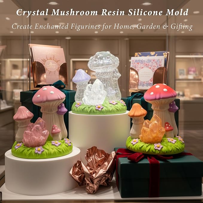 4Pcs Mini Mushroom Epoxy Resin Molds, Fairy Gardens Silicone Molds