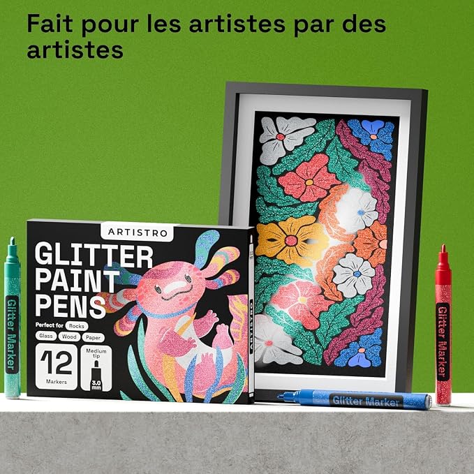 ARTISTRO 12 Glitter Paint Pens for Glass Marking - Medium Tip