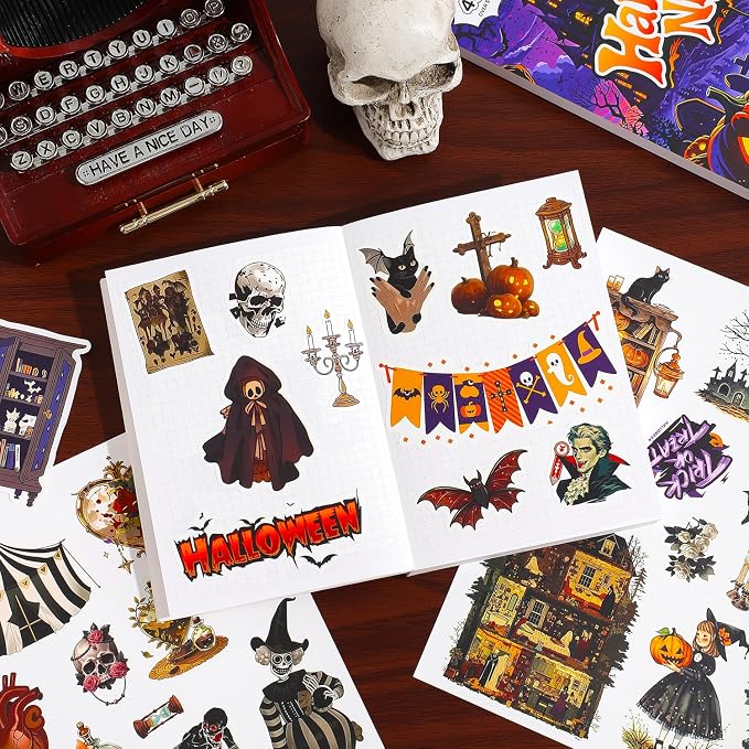 400+ Pcs Vintage Gothic Halloween Sticker Book, Witch Pumpkin Decorative Stickers for Junk Journal Supplies Art Scrapbooking DIY Crafts Halloween Games Party Gifts for Teens Adults Craft Lovers