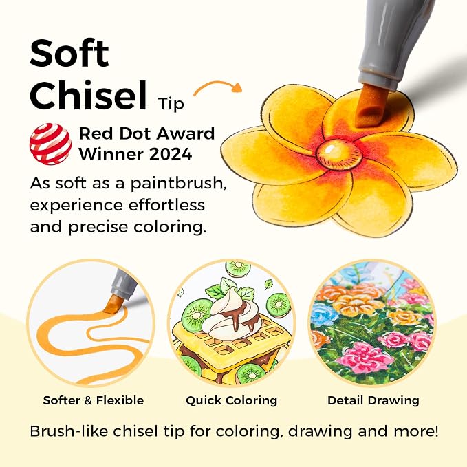 Ohuhu Alcohol Markers 120 Colors Brush& Soft Chisel for Adult Cozy Coloring | AP Certified Refillable Alcohol-based Ink, Drawing Markers for Artists Beginners Coloring Illustration Sketching, Honolulu 2S