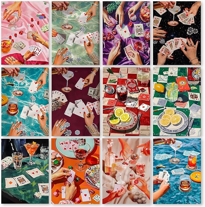 12 Pack Poker Diamond Art Kits for Adults Diamond Painting Kit for Beginner | Vintage 5D DIY Diamond Dots Full Drill Crafts for Gem Art Dot Art for Adults Home Wall Decor for Teens Boys Girls 12x16 inch