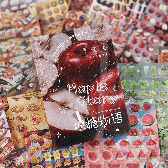 Tmtains 30 Sheets Japanese Manga Style Sticker Book 1440Pcs Heisei Retro Romantic Memory Series Manga Books Style Korean Sticker Aesthetic Japanese Stickers Book for Adults Valentine Gifts (Nice Food)