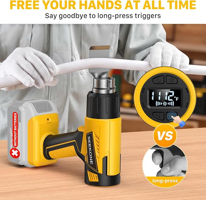 SEEKONE Cordless Heat Gun with LCD 122℉-1112℉ for Crafting, Vinyl Wrap