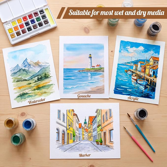 80 Sheets Large Watercolor Paper 11 x 14 Inch, White Water Color Paper