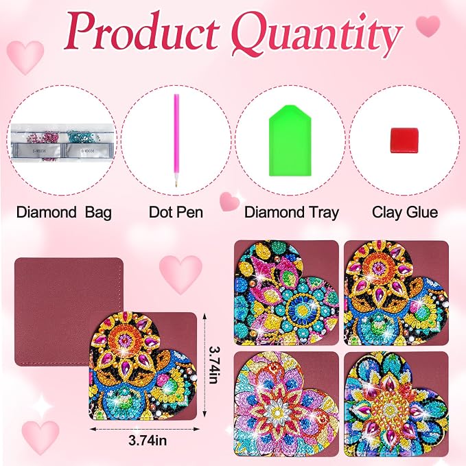 WIVICO 4Pcs Diamond Painting Bookmarks, Diamond Pearl Art Kits for Adults | DIY Bookmark,Diamond Dots Paint By Numbers Kit,Gifts for Book(Heart)