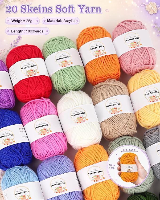 Aeelike Crochet Kit for Beginners Adult, Complete Knitting Yarn Kit, Purple | 87 PCS Crochet Kits for Beginners All-inclusive Crochet Set with Yarns Hooks Step-By-Step Instruction Storage Bag, Ideal Gift