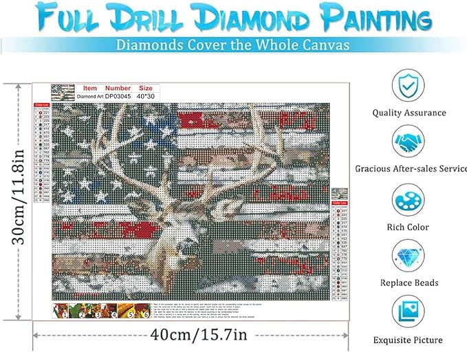 Diamond Art Kits for Adults,America Deer Diamond Painting Kits 12 x 16in