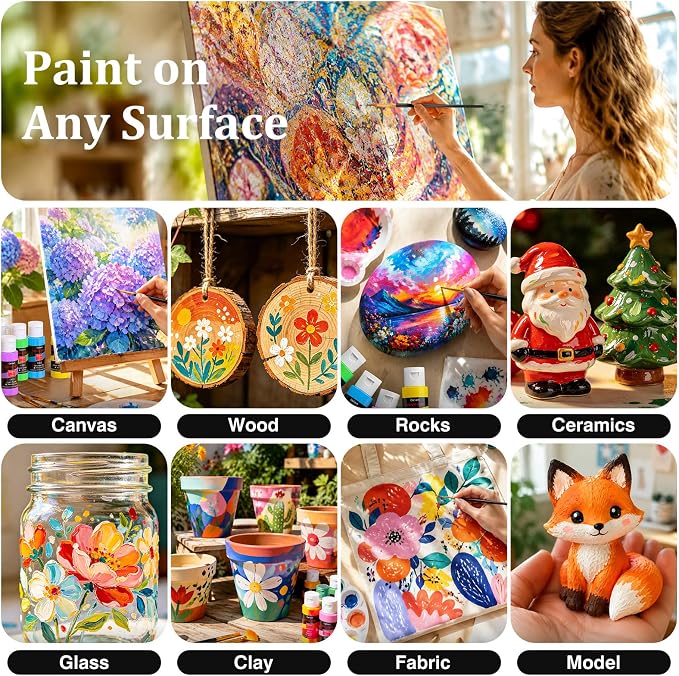 Caliart 52 Colors Acrylic Paint Set with Painting Brushes | Rich Pigment, Craft Painting Kit for Adults Artists, Halloween Pumpkin Canvas Wood Rock Ceramic Fabric Art Supplies Paints
