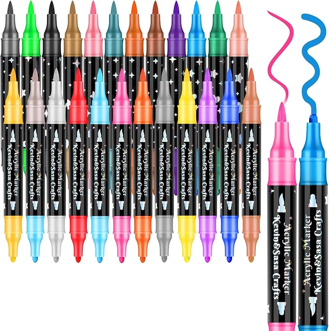 KEVIN&SASA CRAFTS 24 Colors Dual Tip Acrylic Paint Marker Pens Set