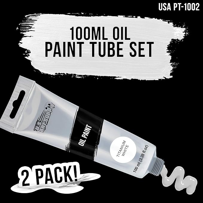 U.S. Art Supply Titanium White Oil Paint - 2 Extra-Large 100ml Tubes | High Opacity, Strong Tinting Strength, Oil Paints for Canvas Painting, Wood & Media