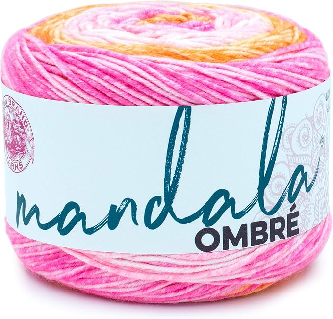 Lion Brand Yarn, Mandala Ombré Yarn, Serene, Pink Multicolor, 1 Pack | Variegated Yarn for Crochet, Knit, Crafts, Soft, Acrylic Fiber for Blankets, Worsted Weight Sweaters, Colorful Shawls