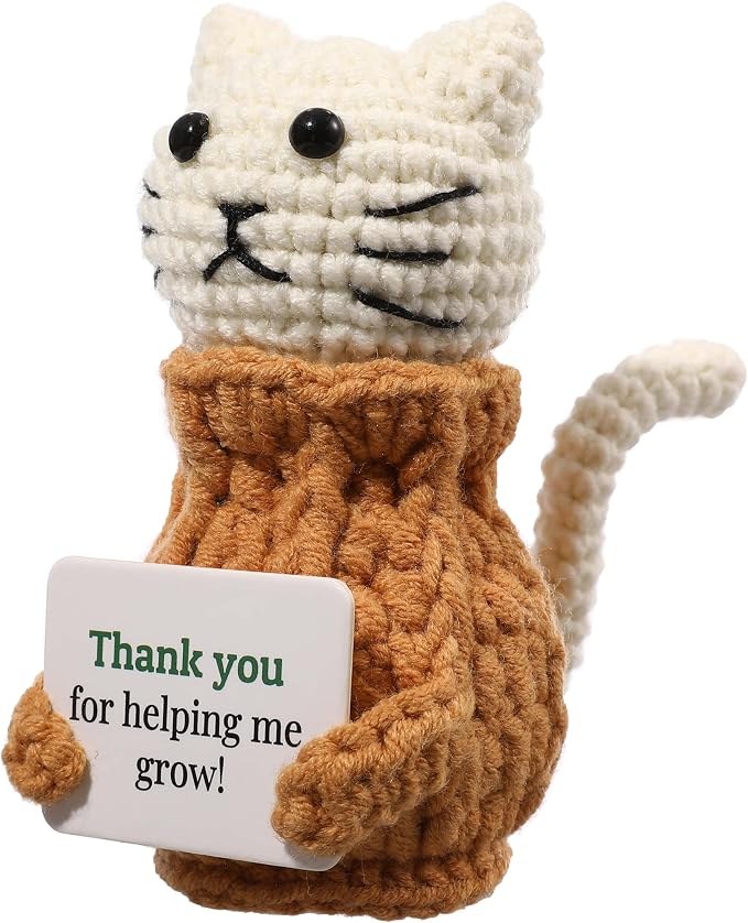 Positive Crochet Animals Cat “Thank You for Helping Me Grow!” Teacher Appreciation Birthday Gifts for Women Daughter Sister Friend Coworkers Mentor/Tutor/Coach Cat Lovers
